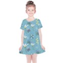 Butterflies Flowers Blue Background Spring Pattern Kids  Simple Cotton Dress View1