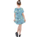 Butterflies Flowers Blue Background Spring Pattern Kids  Simple Cotton Dress View2