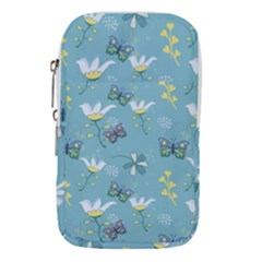 Butterflies Flowers Blue Background Spring Pattern Waist Pouch (large) by Ravend