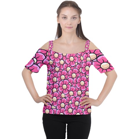 Pattern Scrapbooking Flowers Bloom Decorative Cutout Shoulder Tee by Ravend