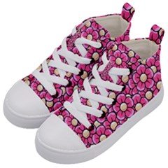 Pattern Scrapbooking Flowers Bloom Decorative Kids  Mid-top Canvas Sneakers by Ravend