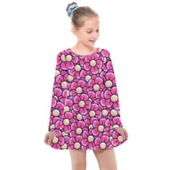 Pattern Scrapbooking Flowers Bloom Decorative Kids  Long Sleeve Dress by Ravend