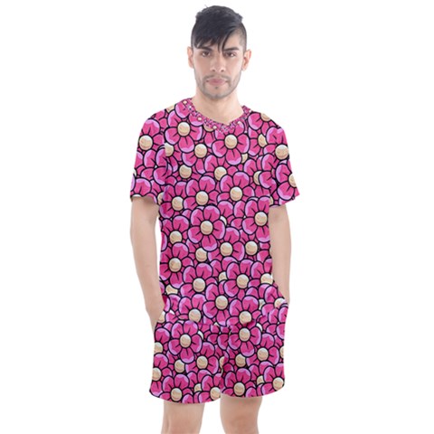 Pattern Scrapbooking Flowers Bloom Decorative Men s Mesh Tee And Shorts Set by Ravend