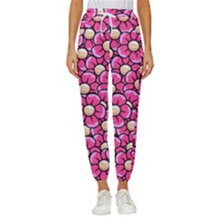 Pattern Scrapbooking Flowers Bloom Decorative Women s Cropped Drawstring Pants by Ravend