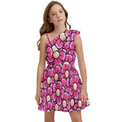 Pattern Scrapbooking Flowers Bloom Decorative Kids  One Shoulder Party Dress by Ravend