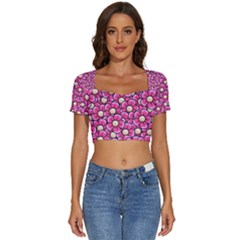 Pattern Scrapbooking Flowers Bloom Decorative Short Sleeve Square Neckline Crop Top  by Ravend