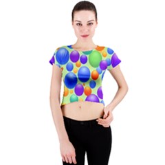 Background Pattern Design Colorful Bubbles Crew Neck Crop Top by Ravend