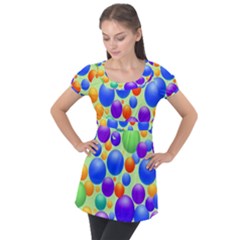 Background Pattern Design Colorful Bubbles Puff Sleeve Tunic Top by Ravend