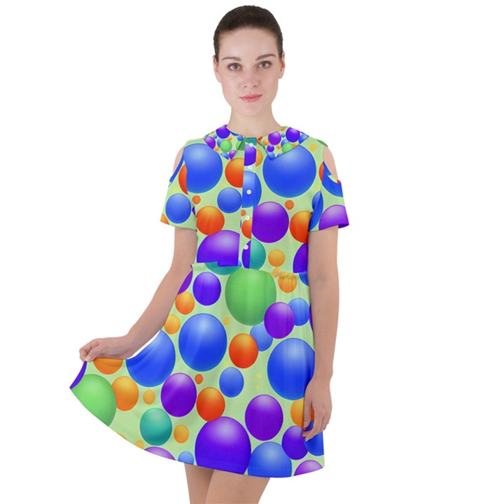 Background Pattern Design Colorful Bubbles Short Sleeve Shoulder Cut Out Dress 