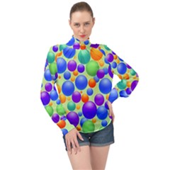 Background Pattern Design Colorful Bubbles High Neck Long Sleeve Chiffon Top by Ravend