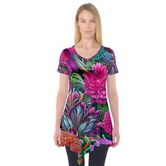 Flowers Nature Spring Blossom Flora Petals Art Short Sleeve Tunic  by Ravend