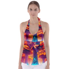 Sci-fi Fantasy Art Painting Colorful Pattern Babydoll Tankini Top by Ravend