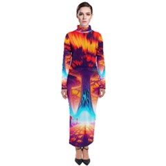 Sci-fi Fantasy Art Painting Colorful Pattern Turtleneck Maxi Dress by Ravend