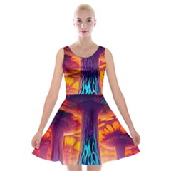 Sci-fi Fantasy Art Painting Colorful Pattern Velvet Skater Dress by Ravend