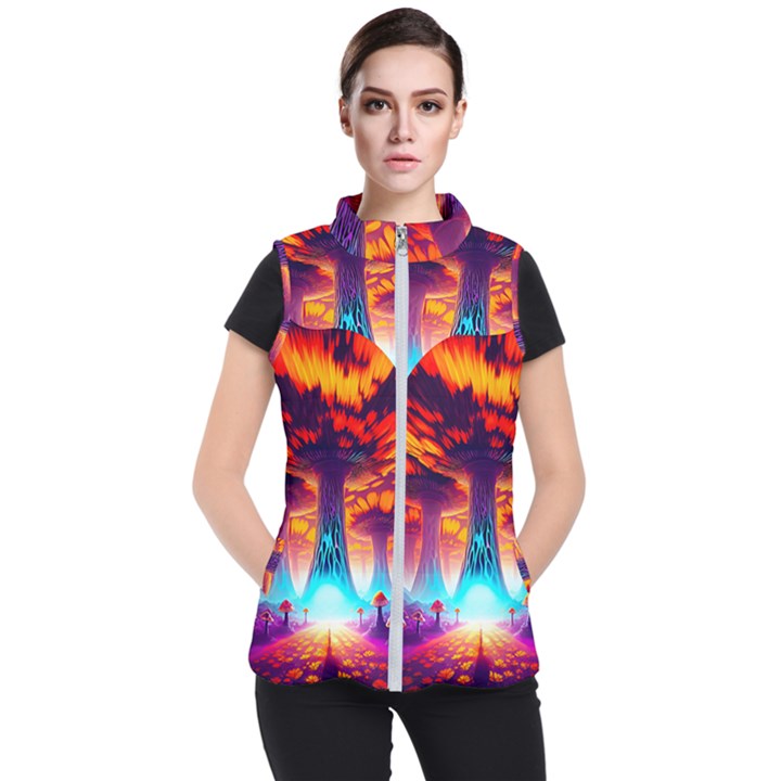 Sci-fi Fantasy Art Painting Colorful Pattern Women s Puffer Vest