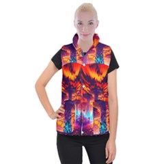 Sci-fi Fantasy Art Painting Colorful Pattern Women s Button Up Vest by Ravend