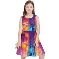 Sci-fi Fantasy Art Painting Colorful Pattern Kids  Skater Dress by Ravend