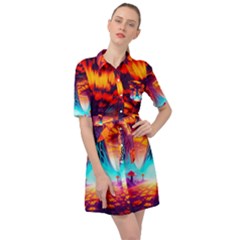 Sci-fi Fantasy Art Painting Colorful Pattern Belted Shirt Dress by Ravend