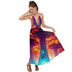 Sci-fi Fantasy Art Painting Colorful Pattern Backless Maxi Beach Dress by Ravend