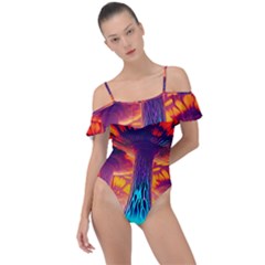 Sci-fi Fantasy Art Painting Colorful Pattern Frill Detail One Piece Swimsuit by Ravend