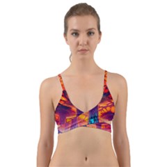 Sci-fi Fantasy Art Painting Colorful Pattern Wrap Around Bikini Top by Ravend