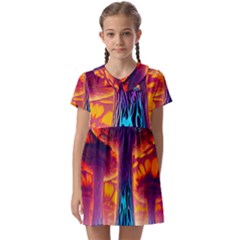 Sci-fi Fantasy Art Painting Colorful Pattern Kids  Asymmetric Collar Dress by Ravend