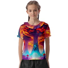 Sci-fi Fantasy Art Painting Colorful Pattern Kids  Frill Chiffon Blouse