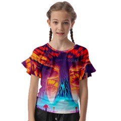 Sci-fi Fantasy Art Painting Colorful Pattern Kids  Cut Out Flutter Sleeves by Ravend