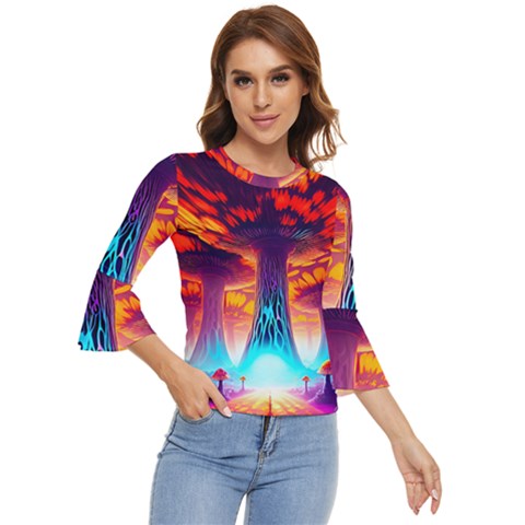 Sci-fi Fantasy Art Painting Colorful Pattern Bell Sleeve Top by Ravend