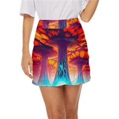 Sci-fi Fantasy Art Painting Colorful Pattern Mini Front Wrap Skirt by Ravend