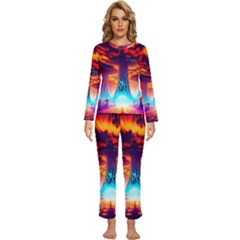 Sci-fi Fantasy Art Painting Colorful Pattern Womens  Long Sleeve Lightweight Pajamas Set by Ravend