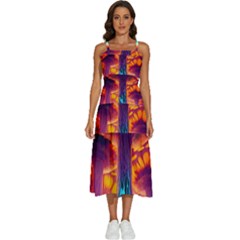 Sci-fi Fantasy Art Painting Colorful Pattern Sleeveless Shoulder Straps Boho Dress by Ravend