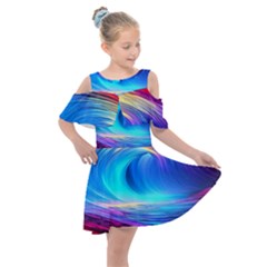 Art Fantasy Painting Colorful Pattern Design Kids  Shoulder Cutout Chiffon Dress by Ravend