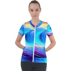 Art Fantasy Painting Colorful Pattern Design Short Sleeve Zip Up Jacket by Ravend