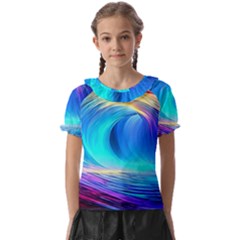 Art Fantasy Painting Colorful Pattern Design Kids  Frill Chiffon Blouse