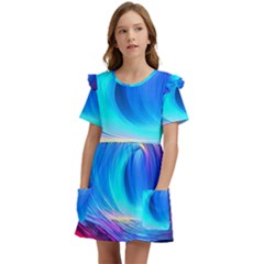 Art Fantasy Painting Colorful Pattern Design Kids  Frilly Sleeves Pocket Dress by Ravend