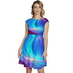 Art Fantasy Painting Colorful Pattern Design Cap Sleeve High Waist Dress by Ravend