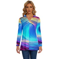 Art Fantasy Painting Colorful Pattern Design Long Sleeve Drawstring Hooded Top by Ravend