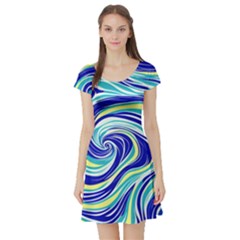 Pattern Design Swirl Watercolor Art Short Sleeve Skater Dress by Ravend