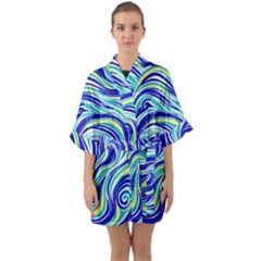 Pattern Design Swirl Watercolor Art Half Sleeve Satin Kimono  by Ravend