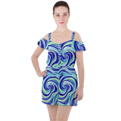 Pattern Design Swirl Watercolor Art Ruffle Cut Out Chiffon Playsuit by Ravend