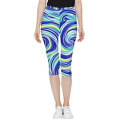 Pattern Design Swirl Watercolor Art Inside Out Lightweight Velour Capri Leggings  by Ravend