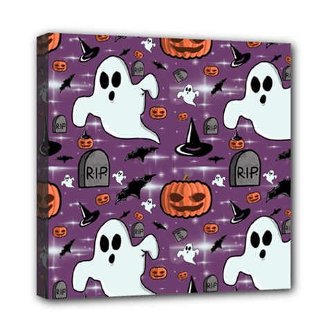 Pumpkin Ghost Witch Hat Halloween Sketch Holiday Mini Canvas 8  X 8  (stretched) by Ravend