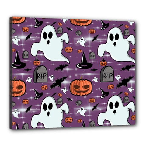 Pumpkin Ghost Witch Hat Halloween Sketch Holiday Canvas 24  X 20  (stretched) by Ravend