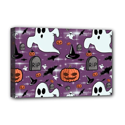 Pumpkin Ghost Witch Hat Halloween Sketch Holiday Deluxe Canvas 18  X 12  (stretched) by Ravend