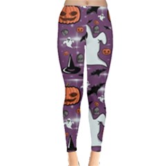 Pumpkin Ghost Witch Hat Halloween Sketch Holiday Leggings  by Ravend