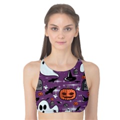 Pumpkin Ghost Witch Hat Halloween Sketch Holiday Tank Bikini Top by Ravend