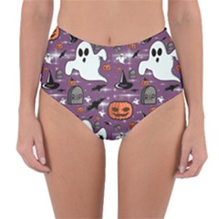 Pumpkin Ghost Witch Hat Halloween Sketch Holiday Reversible High-waist Bikini Bottoms by Ravend