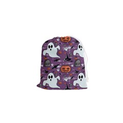 Pumpkin Ghost Witch Hat Halloween Sketch Holiday Drawstring Pouch (xs) by Ravend