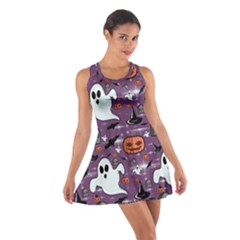 Pumpkin Ghost Witch Hat Halloween Sketch Holiday Cotton Racerback Dress by Ravend